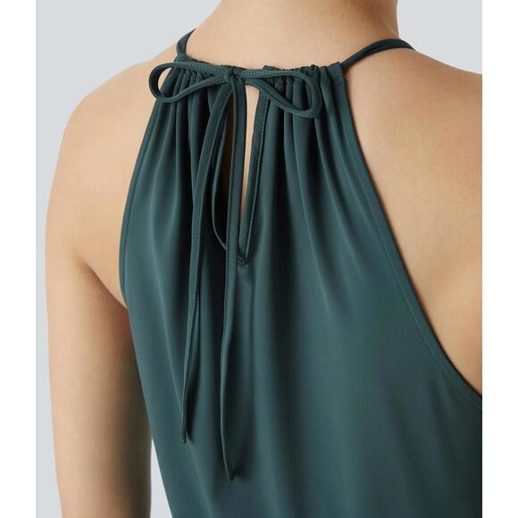 NWT Halara Adjustable Halter Tie Pocket Hem Flowy Maxi Dress Verdiris XL - Picture 7 of 11